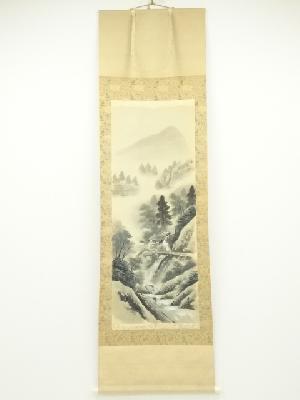 春光筆　彩色山水　肉筆絹本掛軸